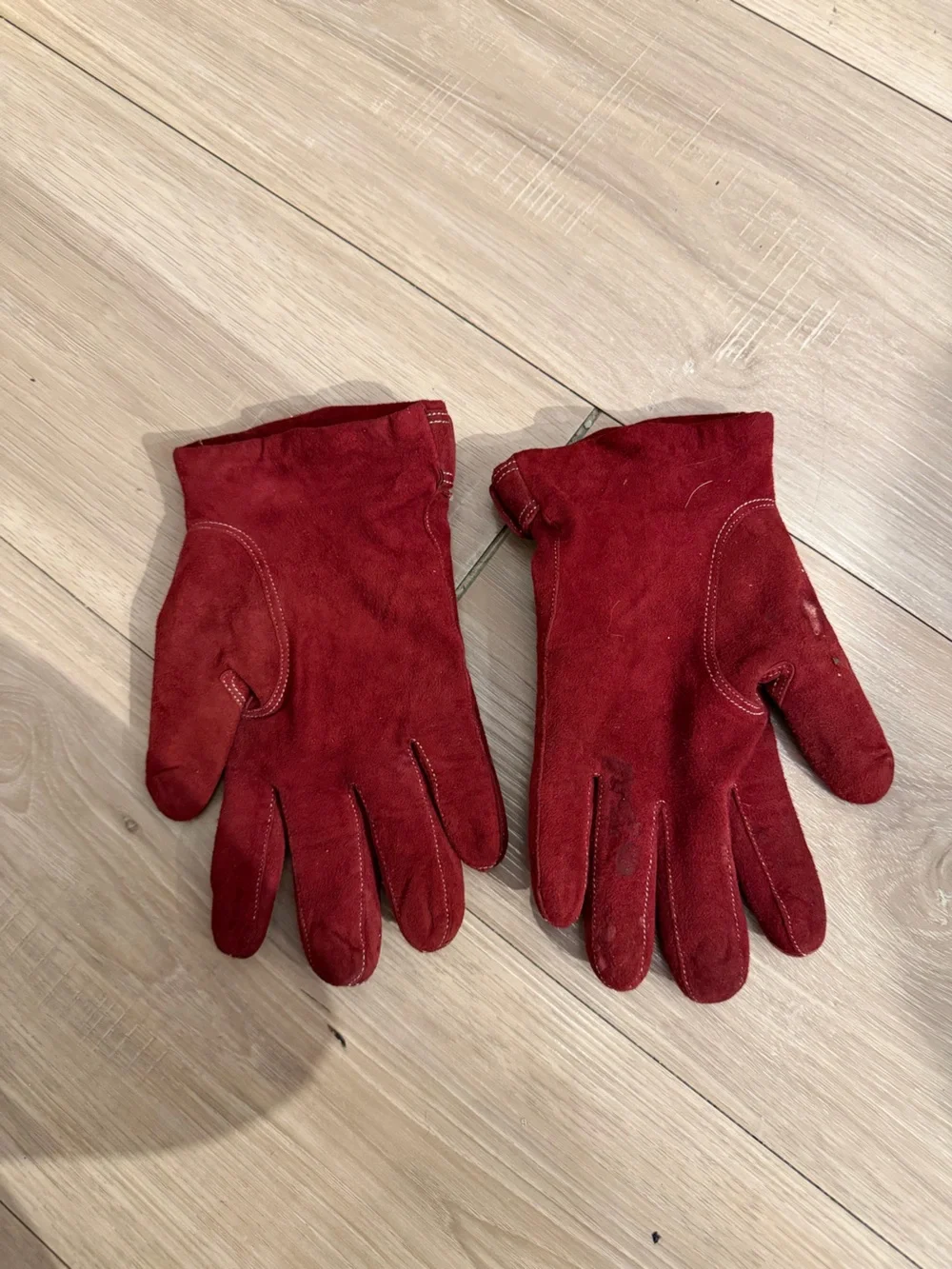 Vintage Coach Red Suede and Cashmere Gloves with Silver Buckle